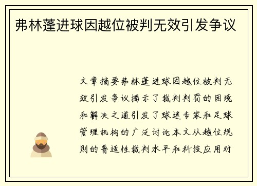 弗林蓬进球因越位被判无效引发争议